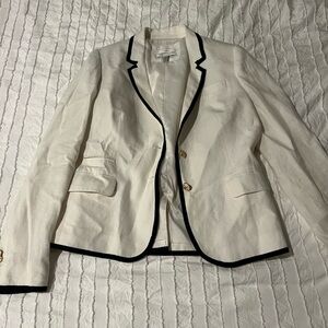 J. Crew Schoolboy White and Black Brass Button Linen Blazer Size 10